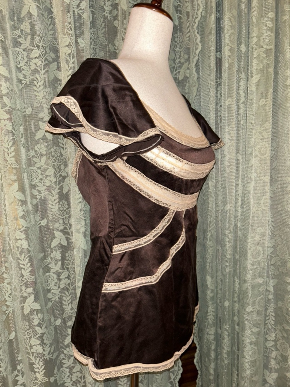 Y2K Brown Satin Lace-Trim Camisole Top